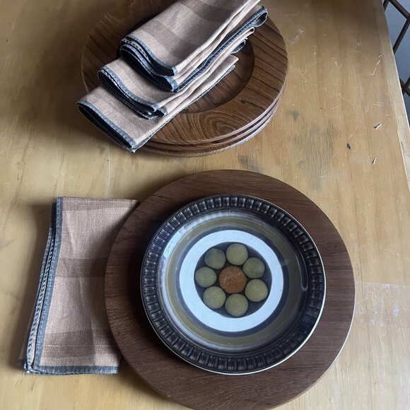 Set Of Four MCM Danewood Teak Chargers Made in Denmark Classic Organic - Picture 2 of 6